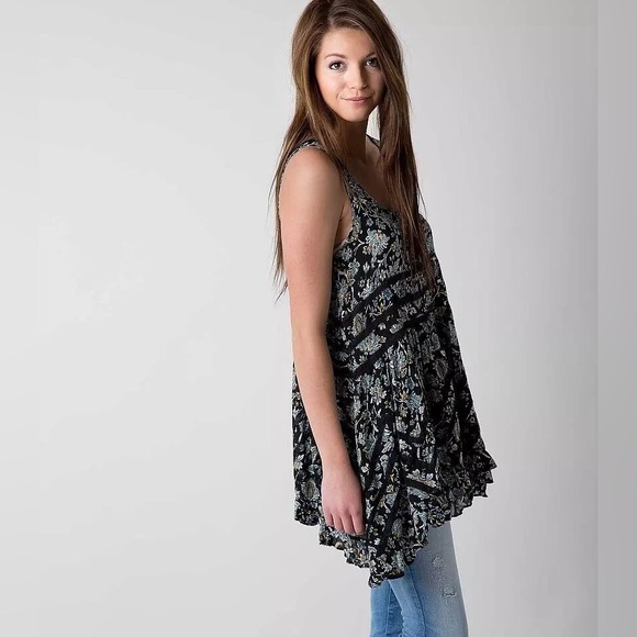 Free People Intimately Lace A-Line Mini Dress, Tunic, Black Floral, Size Small - Picture 5 of 6
